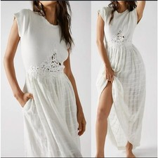 NWT Free People Serenity Ribbed Eyelet Cottagecore Boho Maxi Beach Open Back XL