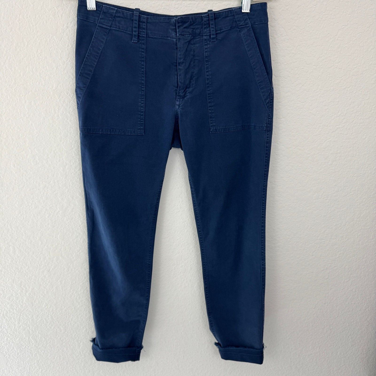 Nili Lotan Womens Jenna Cropped Raw Edge Twill Pants Size 2 Cotton Stretch Blue
