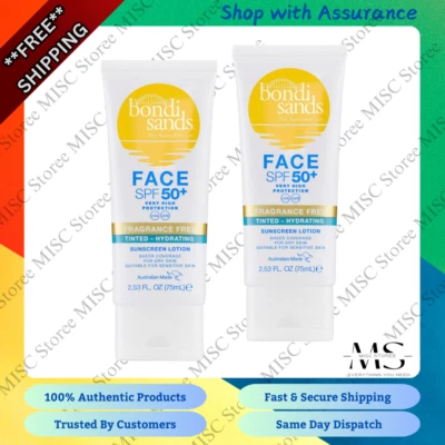 2x Bondi Sands SPF 50+ Fragrance Free - Hydrating Tinted Face Lotion 75mL - New