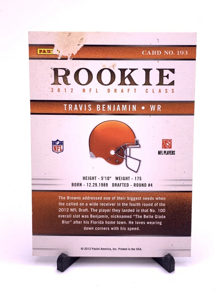 2012 Elite /999 Travis Benjamin #193 Rookie RC DAMAGE ON BACK - Image 2 of 3