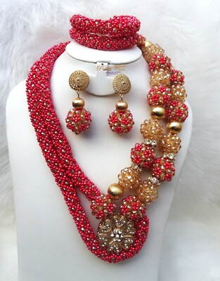 Hot Red New design African Beads Nigerian Wedding Necklace