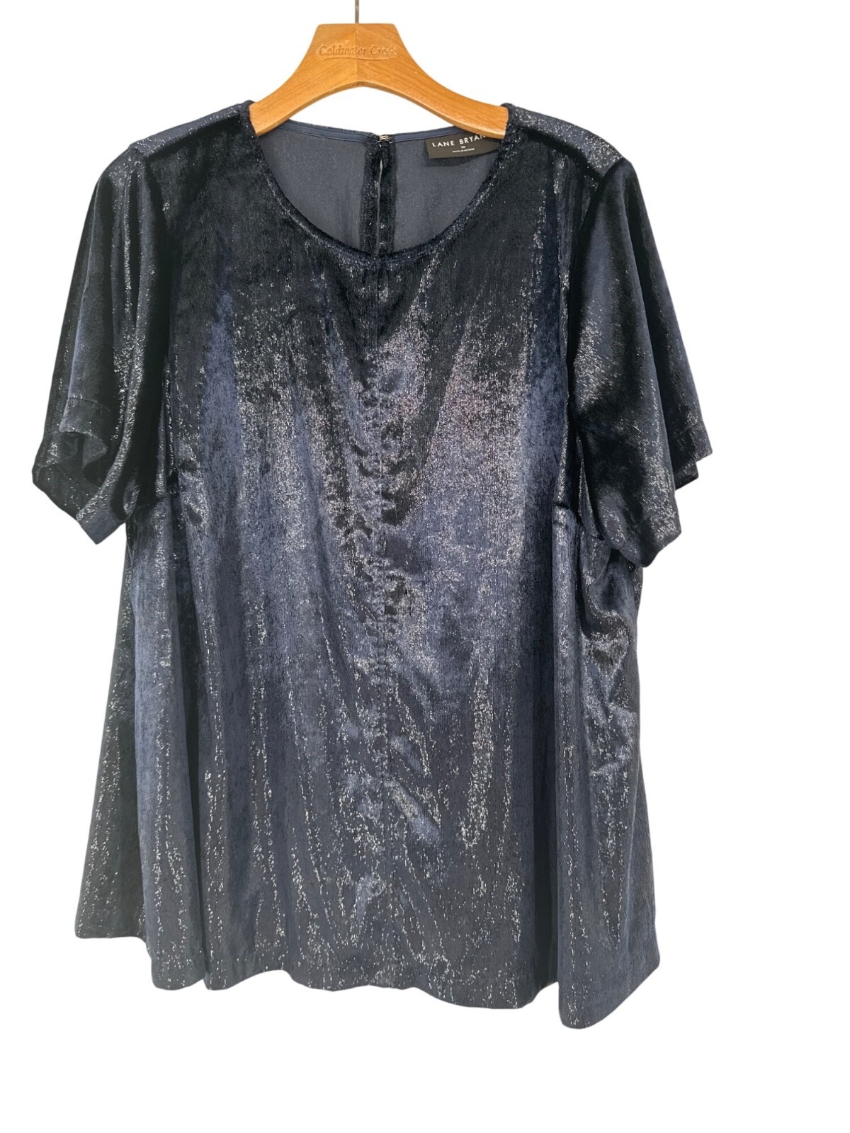 Lane Bryant Womens Shimmering Navy Blue Short Sleeve Blouse Size