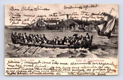 ''Bazar Kaik'' Rowboat Ferry CONSTANTINOPLE Antique Istanbul Turkey Postcard 1902