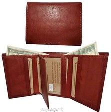 lot of 2 men's genuine leather tri-fold wallet10 card center piece men's wallet