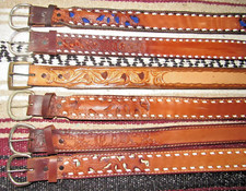 Western C M/Justin/Unbranded Buckstitch/Tooled Leather Belts 6 pc Size 28 NEW