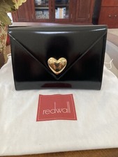 Pre-Loved Authentic Moschino Redwall Black Gold Heart Leather Envelope Clutch