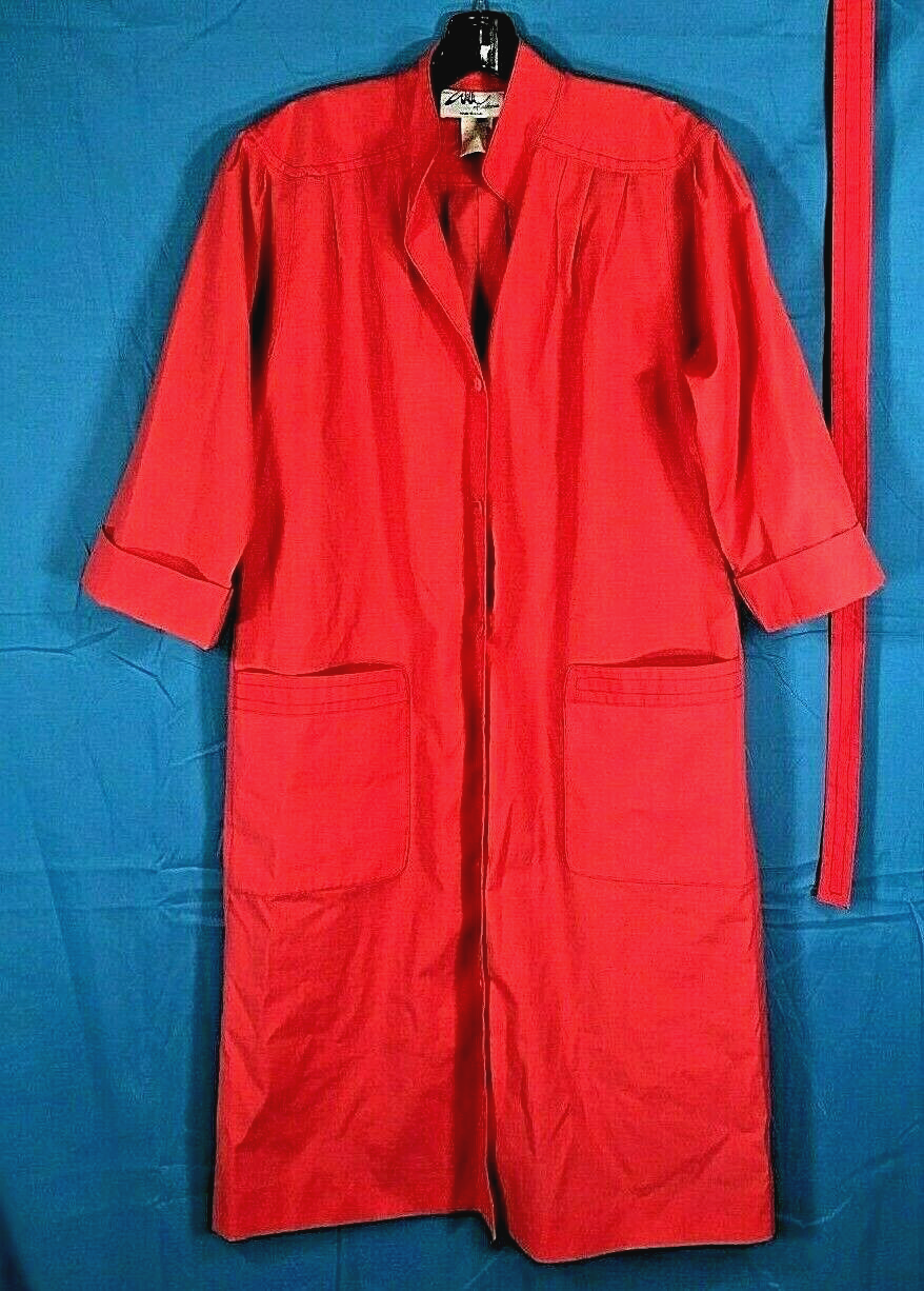 VTG WILLI/CALIFORNIA Trendy TWILL Pleated Button-Up/Belt Shirt Dress CORAL RED 8