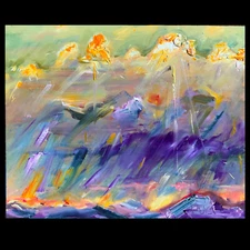 Oil Painting SUNSHINE & RAIN by Puci 8x10" * clouds mountain landscape light ray