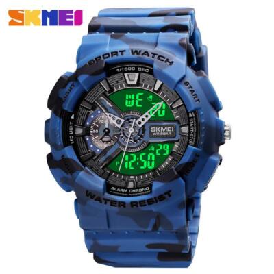 5ATM Wasserdicht Herren Damen Stoßfest Digital & Analog Sport Dual Time Armbanduhr