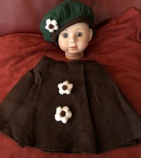 Moda bambola, gonna di lino, verde scuro-marrone + berretto, 50 cm