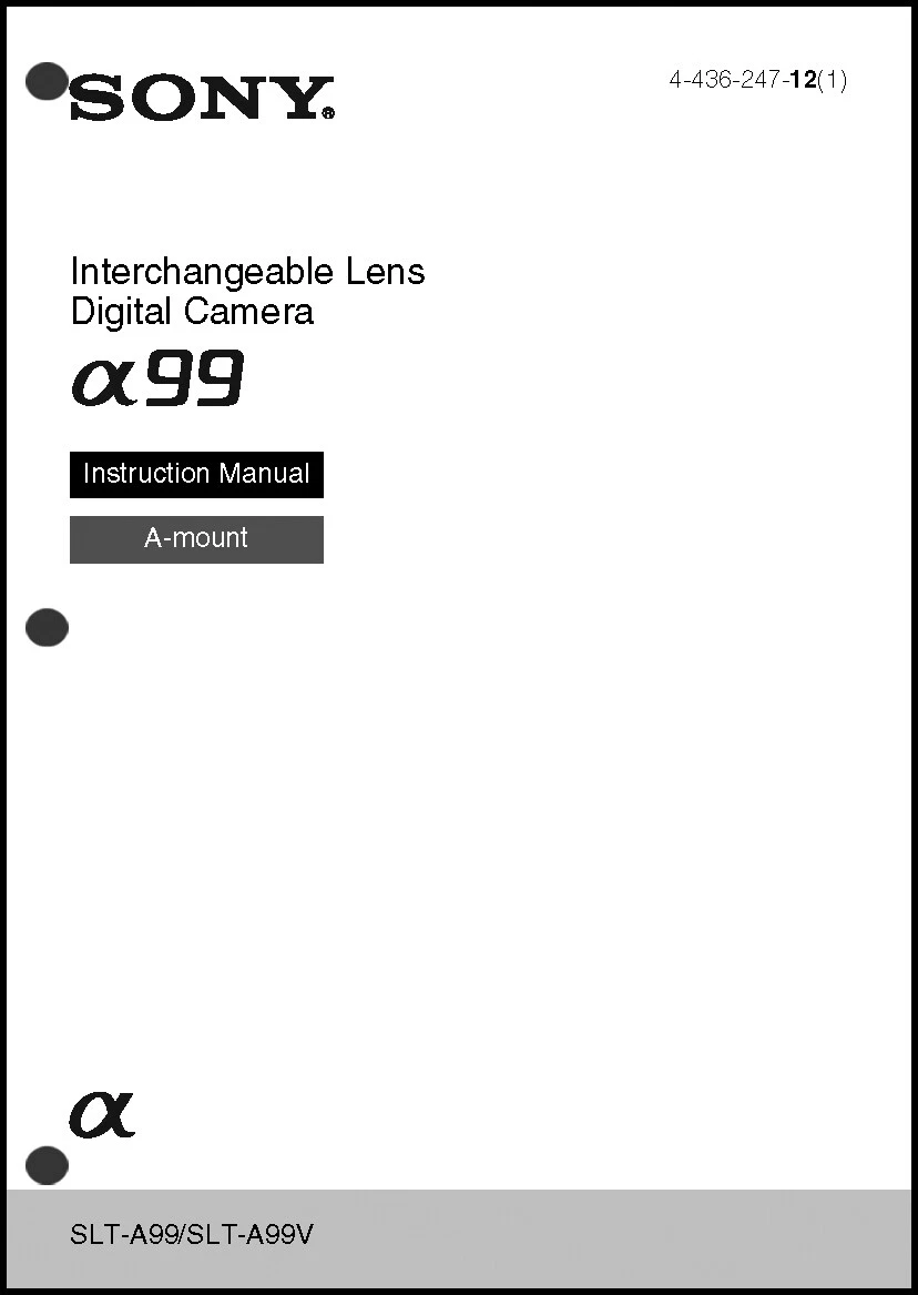 Sony Alpha A99 Digital Camera User Guide Instruction Manual SLT.