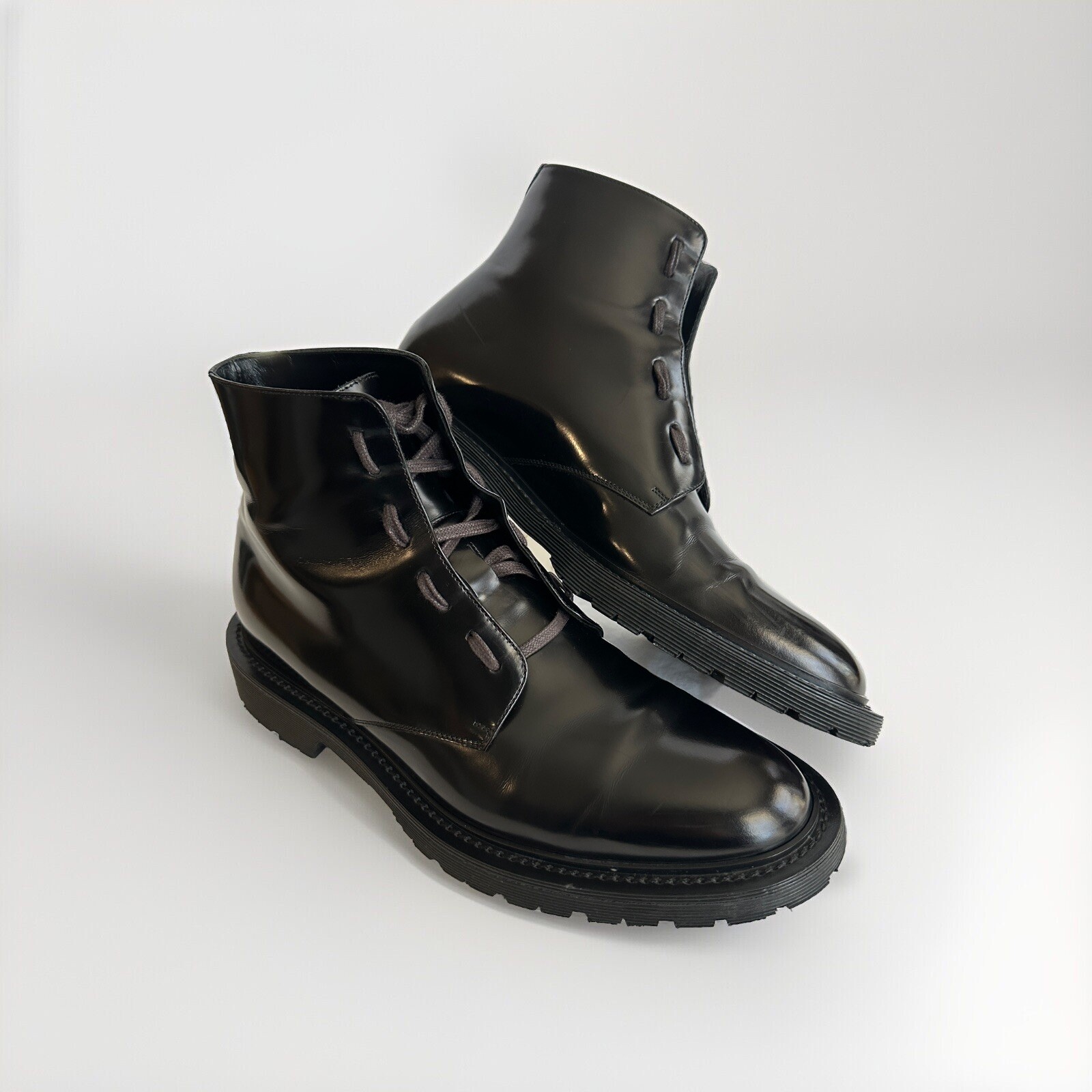 Stivali Saint Laurent $1500 neri vernice pelle classici esercito uomo 41 8