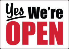 YES WE'RE OPEN 3| Laminated Vinyl Decal Sticker Label