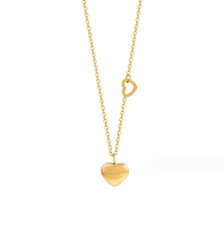 Stainless Steel Gold-tone Double Hearts Pendant Necklace Choker 16 2" Gift P10