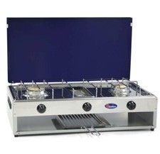 Fornello a Gas 2 Fuochi Gpl / Metano con Grill 1,5 kW Casa Campeggio Grigio Blu