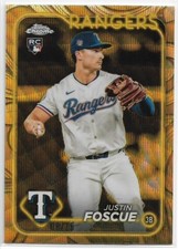 2024 Topps Chrome Gilded Justin Foscue #76 RC Gold Wave Refractor #d /75 Rangers