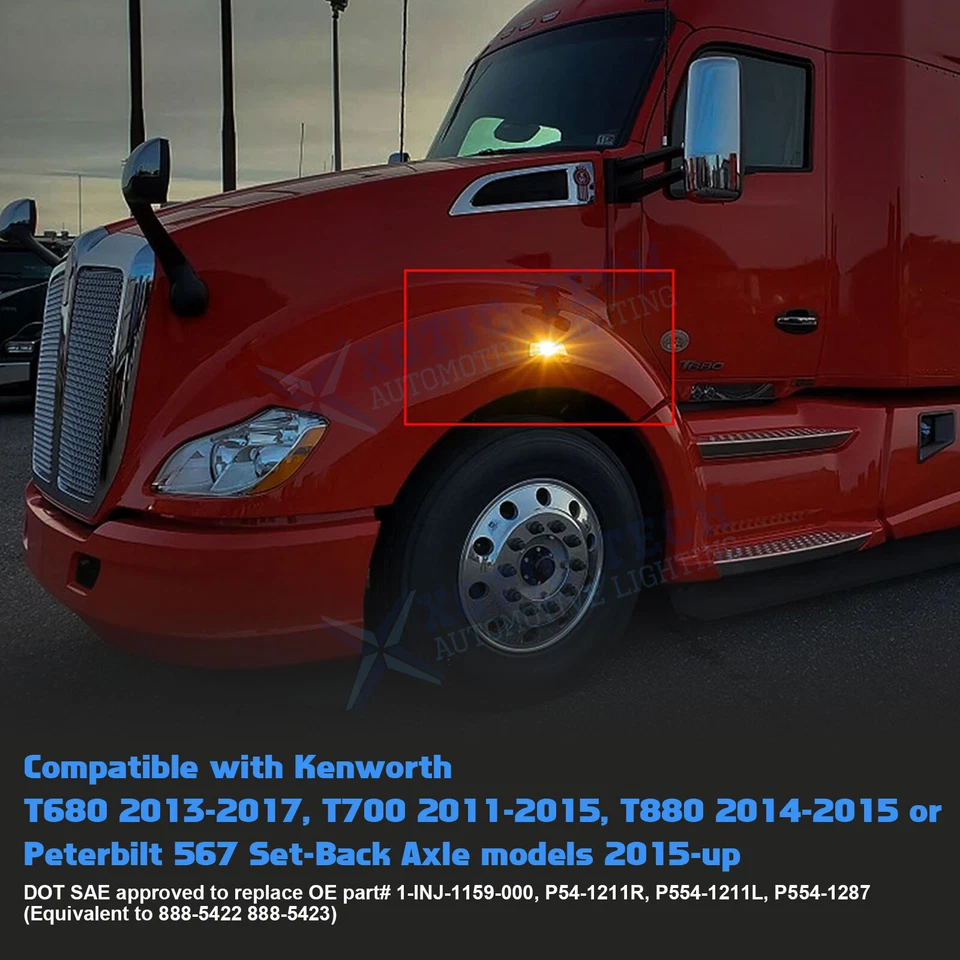 Luz indicadora LED ámbar 2x para Kenworth T680 Peterbilt 567 Foto 4 de 4