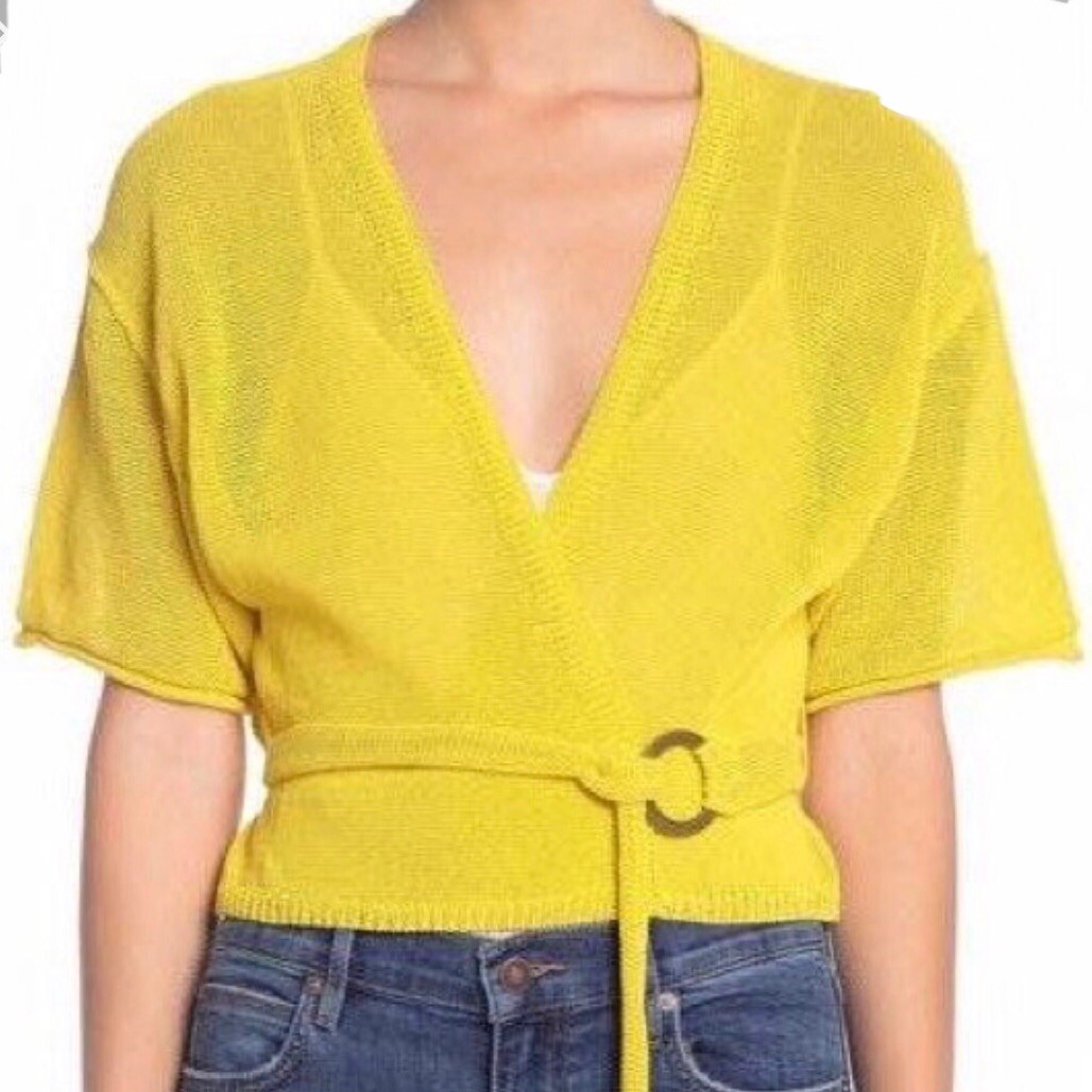 NWT Free People Oh Hello Cardi Yellow Knit VNeck Top Size X Small