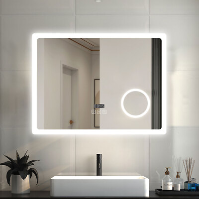 LED Badspiegel mit Uhr Badezimmerspiegel mit Beleuchtung Touch Beschlagfei Uhr