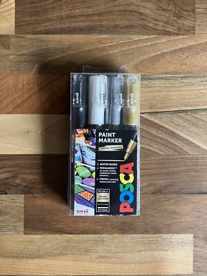 Uni Posca PC-1M Paint Marker 4 Mono Colours 0.7-1.0mm Extra Fine New Gold Silver