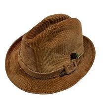Vintage Stetson All American Tan Brown Corduroy Fedora 7 1/8 Feather Buckle vtg