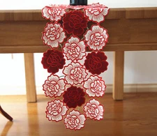 Again @ Beautiful Red Rose Applique Embroidery Cutwork Table Runner 170CM