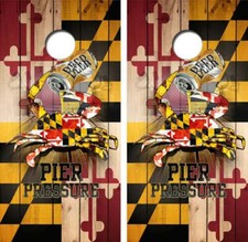 Maryland Beer Crab Flag Cornhole Wood Board Skin Wraps