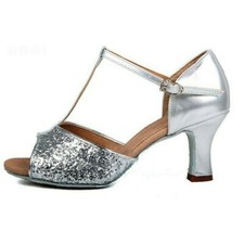 Women Latin Shoes Ladies Ballroom Tango Party Dance shoes Low-heeled Sequins EAN