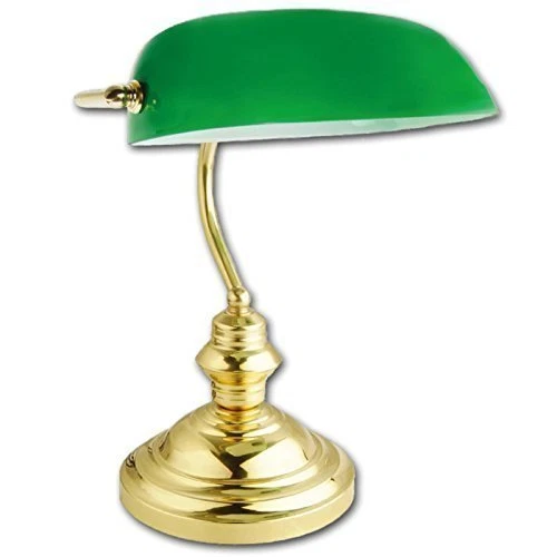 15" RETRO CLASSIC BANKERS LAMP TABLE DESK LIGHT ANTIQUE BRASS TILT GREEN SHADE - Image 1 of 1
