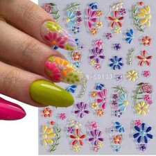 1pcs Embossed Nail Stickers Summer Colorful Flower Design Nail Art Decals