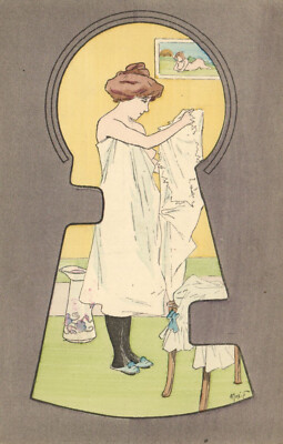 PC ARTIST SIGNED, MORIN, ART NOUVEAU, RISQUE, LADY, Vintage Postcard (b52170)