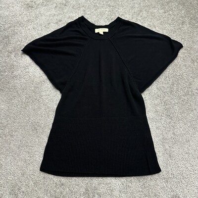 After The Rain Short Sleeve Sweater Womens Small Black Crew Neck Dolman Rayon