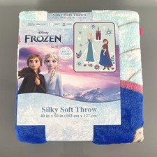 Disney Frozen Elsa Anna Silky Soft Polyester Throw Blanket 40x50in Blue Pink