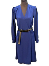 MICHAEL KORS DK AZURITE Wrap-Effect Stretch-Crepe Dress w/Leather Belt SMALL NWT