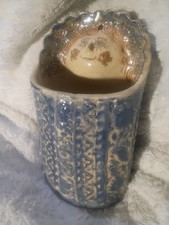 Wall Hanging Art Decor Basket VTG Handcrafted Pottery Glazed Blue Unique 1 Of 1