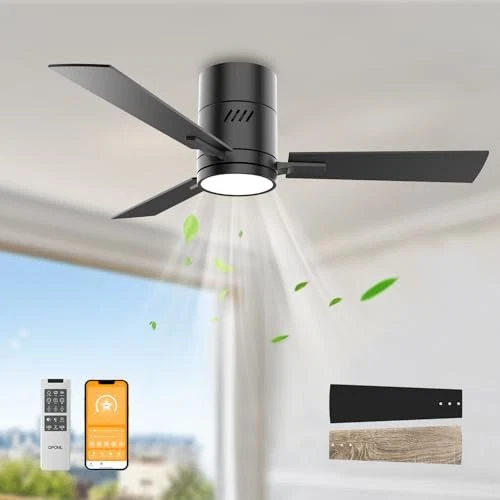 OPONL 42 WALL MOUNT CEILING FAN LIGHT REMOTE CONTROL FLUSH MOUNT NOISELESS BLACK - Image 2 of 4