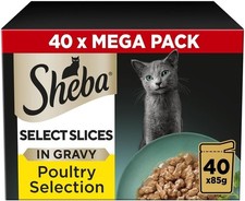 SHEBA - Adult Wet Cat Food Pouches- 40 x 85 g - Poultry - Bulk Cat Food Megapack 4.61 per kilo