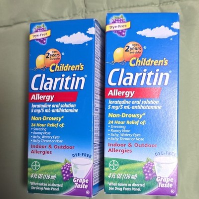 Claritin Children's Allergy Oral Solution 5mg Loratadine Grape 4oz Dye-Free- 2pk