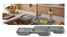 Silicone Kitchen Sink Splash Guard Faucet Mat with Deep Storage Trays,for Spo...