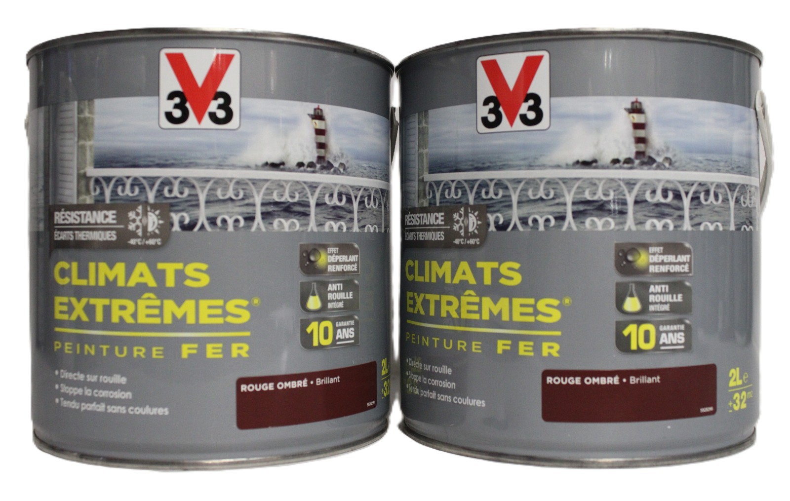 Peinture Fer V33 Rouge Ombré 2x2L - Peinture Métal Antirouille Extérieur