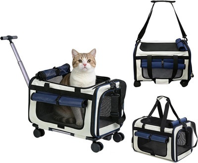 Expandable Pet Carrier with Wheels for Small Dogs and Cats,Airline Approved Roll