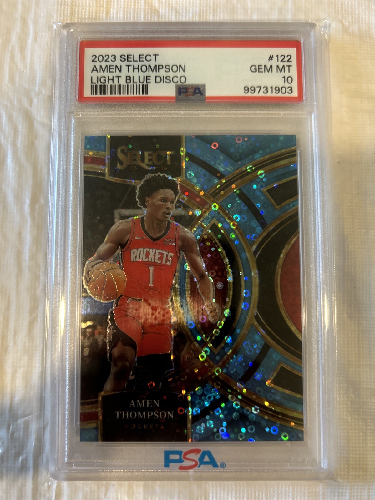 2023 Select Amen Thompson RC Light Blue Disco Prizm Premier Level #72/99 PSA 10