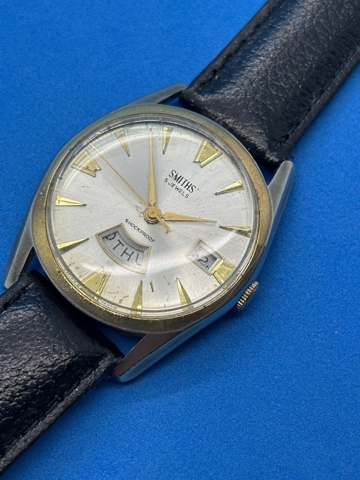 Smiths Vintage Watch Gents 5 Jewel Day Date Swiss Made shock proof