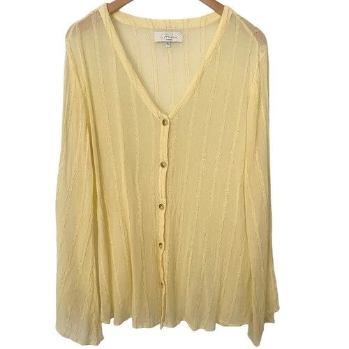 L’Academie Butter Yellow Sheer Metallic Boho Blouse Fairy Women’s Large
