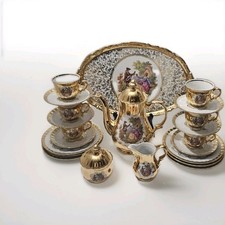 MHM BAVARIA Service MOKKASERVICE  6 Pers BAROCKE SZENE Gold 22 Karat FRAGONARD