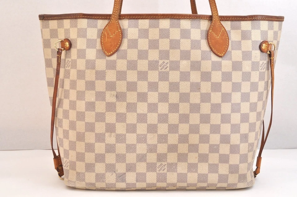 Auténtico bolso de mano Louis Vuitton Damier Azur Neverfull MM N51107 LV 4692N Foto 3 de 4