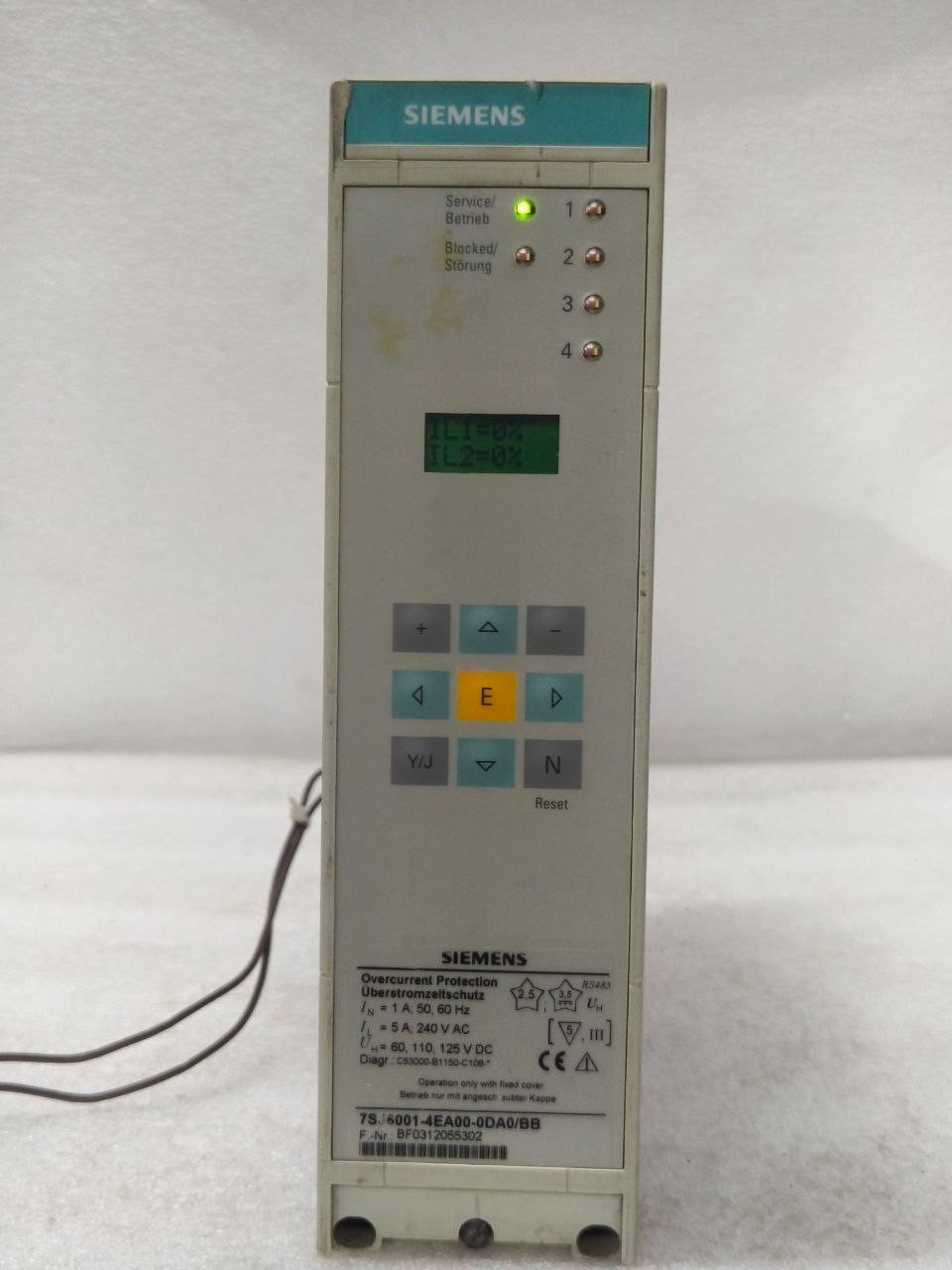 SIEMENS 7SJ6001-4EA00-0DA0/BB OVERCURRENT PROTECTION RELAY 1A/5A RS485 (USED)