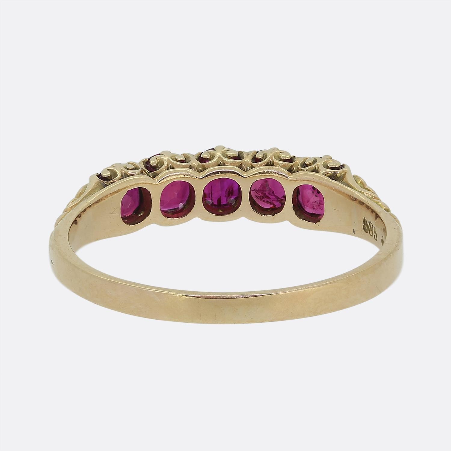 Victorian Five-Stone Ruby Ring - image 4