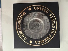 New Washington DC souvenir pewter plate with iconic landmarks in box