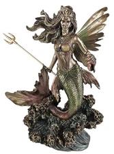 9" Greek Mythology Amphitrite Mermaid Goddess of the Sea Statue Bronze Finish